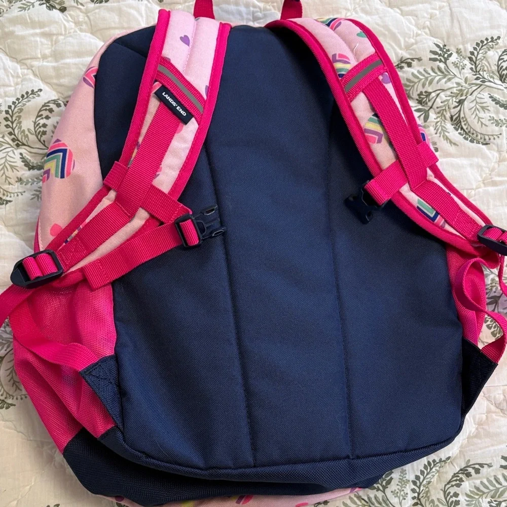 Lands’‎ End Pink Heart Rainbow Pattern Kids Backpack